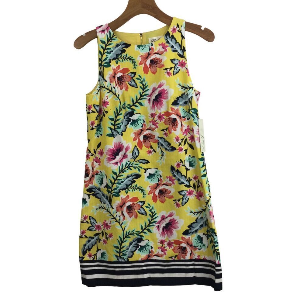 Eliza J Womens Floral Sleeveless Sheath Dress Yellow Multicolor Size 8 NWT $118